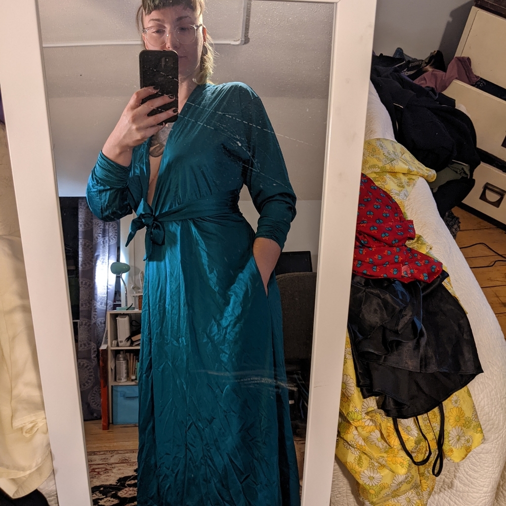 Vintage robe 1990s teal open size